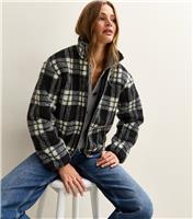 Women's Black Checked Borg Jacket New Look