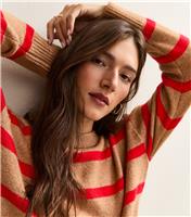 Women's Yellow and Red Striped Crew Neck Jumper New Look