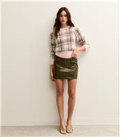 Women's Pink Fluffy Check Crew Neck Jumper New Look