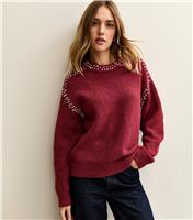 Women's Dark Red Diamante Embellished Jumper New Look
