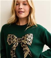Women's Green Sequin Bow Crew Neck Jumper New Look