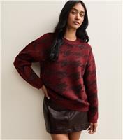 Women's Red Sparkle Houndstooth Knitted Jumper New Look