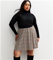Women's Plus Size Brown Checked Mini Skirt Curves New Look