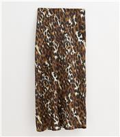 Women's Petite Brown Leopard Print Satin Midi Skirt New Look