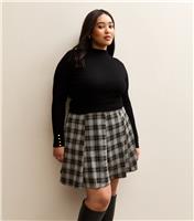 Women's Plus Size Grey Checked Pattern Mini Skirt Curves New Look