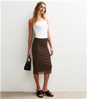 Women's Brown Spot Print Mesh Midi Skirt New Look