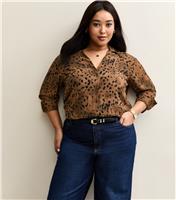Women's Plus Size Brown Speckled Pattern Shirt Curves New Look