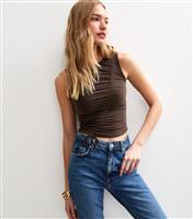 Women's Brown Ruched Drawstring Seam Top New Look