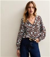 Women's Brown Floral Print Collared Shirt New Look