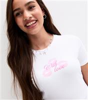 Girls' White With Love Slogan Print T-Shirt New Look