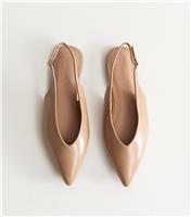 Women's Camel Faux Leather High Vamp Slingback Ballerina Flats Vegan New Look