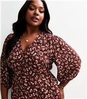 Women's Plus Size Red Floral Print Blouse Curves New Look