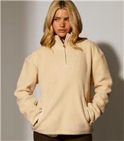 Women's Cream Fleece Back Faux Shearling Quarter Zip Jumper South Beach New Look