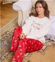Women's Christmas Cocktail Club Borg Jumper and Velour Trousers Lounge Set Loungeable New Look