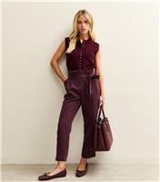 Women's Petite Burgundy Paperbag Waist Trousers New Look