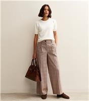Women's Brown Checked Wide Leg Pleat Front Trousers New Look