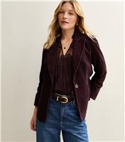 Women's Burgundy Corduroy Single Breasted Blazer New Look