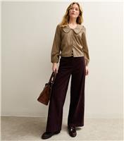 Women's Burgundy Corduroy Wide Leg Trousers New Look