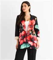Women's Black Floral Print Blazer Gini London New Look