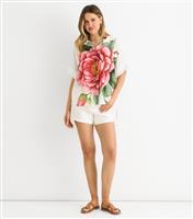 Women's Cream Floral Linen Blend Shirt Gini London New Look
