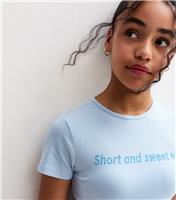 Girls' Light Blue Short and Sweet Gem Embellished Baby Tee T-Shirt New Look