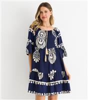 Women's Navy Abstract Print Flared Mini Dress Gini London New Look