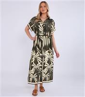 Women's Olive Green Tropical Print Midi Shirt Dress Gini London New Look