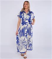 Women's Bright Blue Tropical Print Midi Shirt Dress Gini London New Look