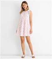 Women's Pink Striped Floral Print Tiered Mini Dress Gini London New Look