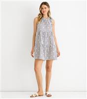 Women's Navy Striped Floral Print Tiered Mini Dress Gini London New Look