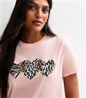 Women's Light Pink Patterned Heart Print T-Shirt New Look