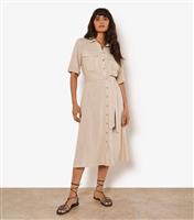 Women's Stone Belted Midi Shirt Dress Apricot New Look