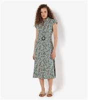 Women's Green Leaf Print Belted Midi Shirt Dress Apricot New Look