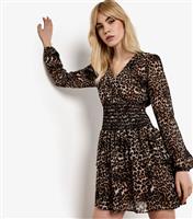 Women's Black Leopard Print Elasticated Waist Dress Apricot New Look
