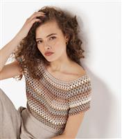 Women's Brown Crochet Striped Top Apricot New Look