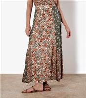 Women's Olive Floral Patchwork Midi Skirt Apricot New Look