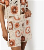 Women's Stone Floral Crochet Shorts Apricot New Look