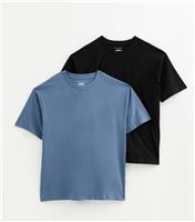 Men's Black and Blue Pack of 2 Oversized T-Shirts New Look