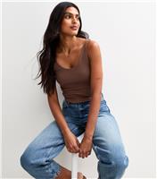 Women's Dark Brown Scoop Neck Cropped Vest Top New Look