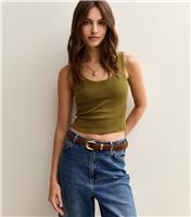 Women's Light Khaki Scoop Neck Cropped Vest Top New Look