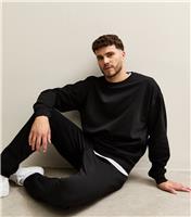 Men's Black Oversized Crew Neck Sweatshirt New Look
