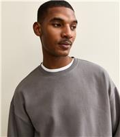 Men's Grey Oversized Crew Neck Sweatshirt New Look