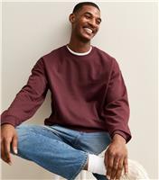 Men's Mid Brown Oversized Crew Neck Sweatshirt New Look