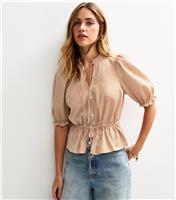 Women's Brown Gingham Crinkled Tie Neck Top New Look