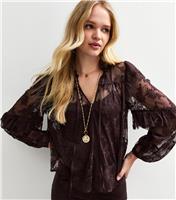 Women's Plum Floral Lace High Neck Semi-Sheer Blouse New Look