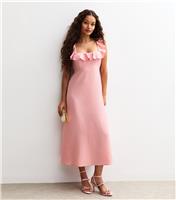 Women's Petite Pink Ruffle Strap Midi Dress New Look
