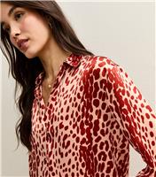 Women's Brown Satin Animal Print Long Sleeve Shirt New Look