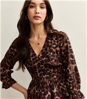 Women's Brown Animal Print Cropped Sleeve Top New Look