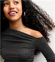Girls' Black Sparkle Asymmetric Long Sleeve Top New Look