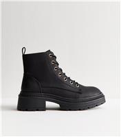 Women's Black Faux Leather Lace Up Boots New Look